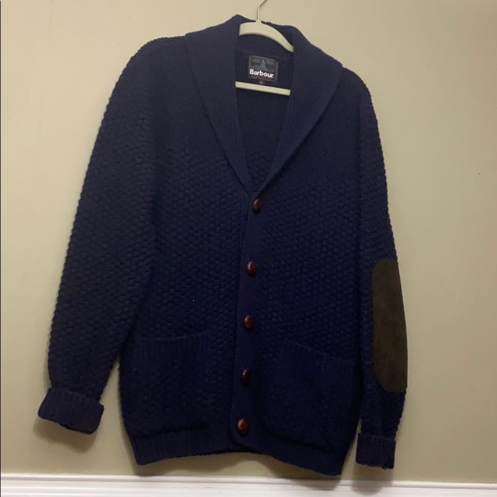Barbour men’s navy blue 100% wool cardigan